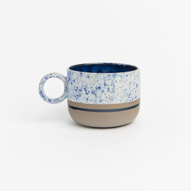 Handmade Stoneware White Blue Mug