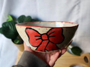 Large Handmade Wonky Ceramic Bowl with Bows