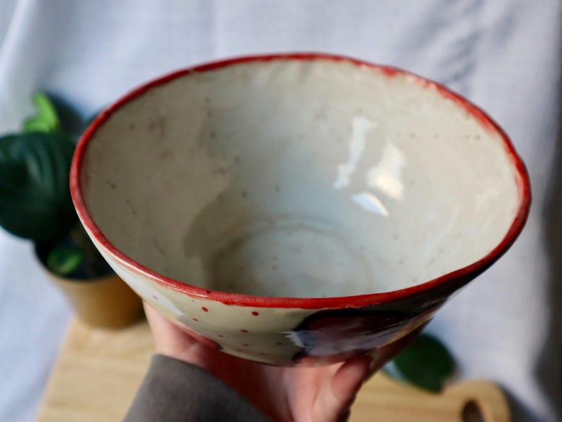 Large Handmade Wonky Ceramic Bowl with Bows