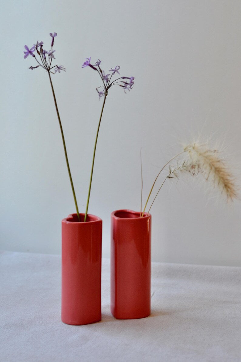 Set Of 2 Pink Heart Vases | Ikebana Vases