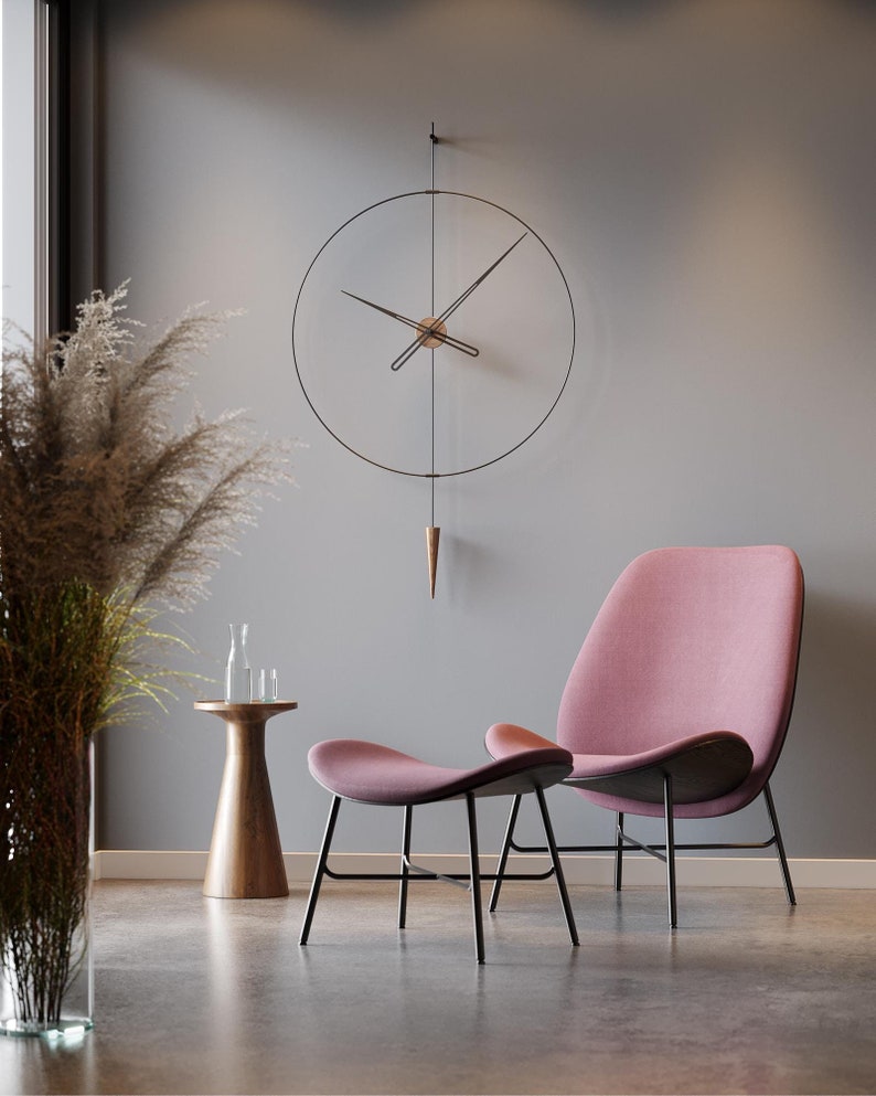 Large Modern Wall Clock - (Walnut/Black)