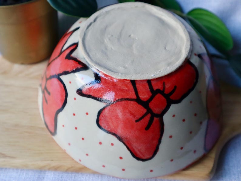 Large Handmade Wonky Ceramic Bowl with Bows