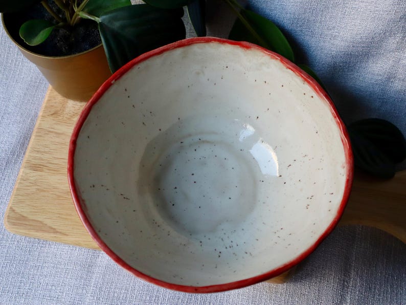 Large Handmade Wonky Ceramic Bowl with Bows