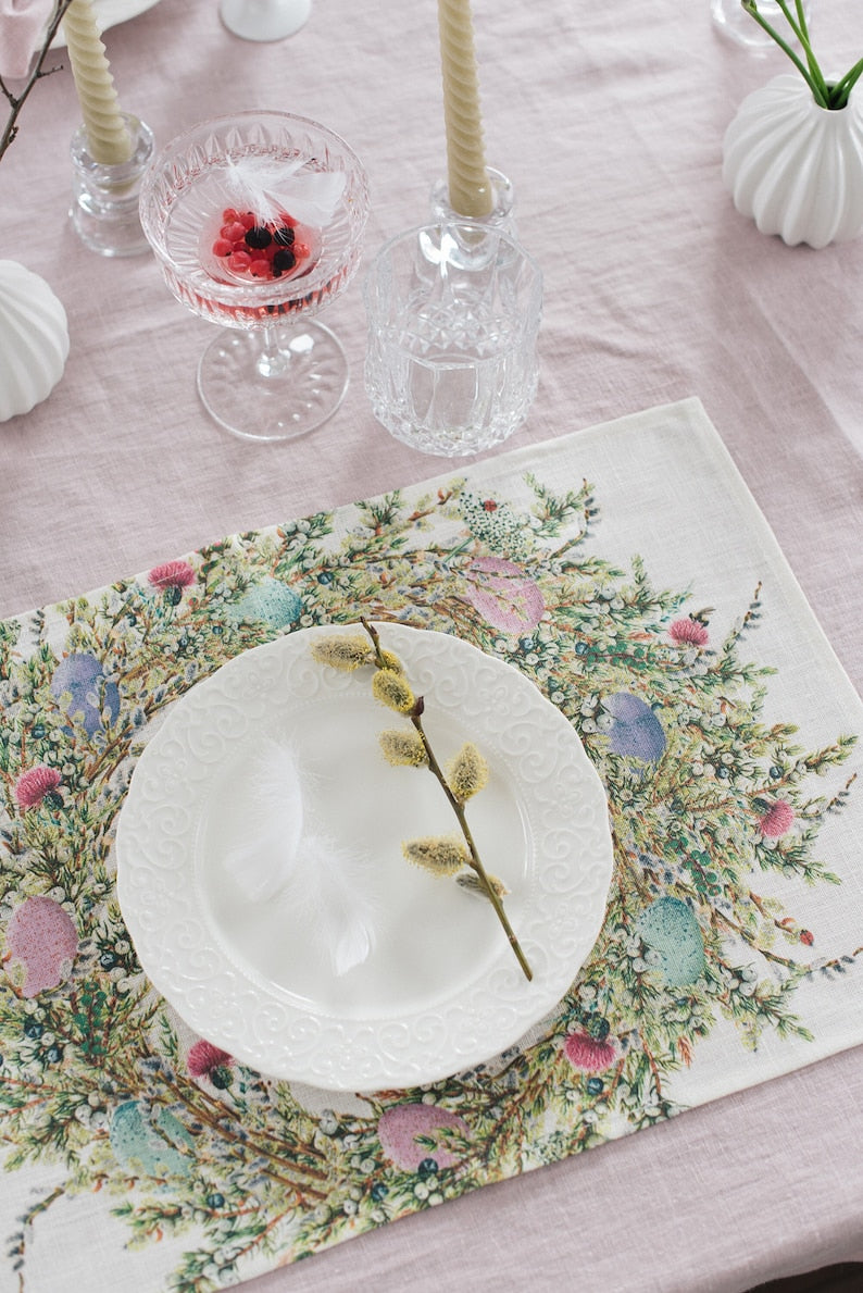 Easter Wreath Placement Set | 100% Linen (6 Placemats)