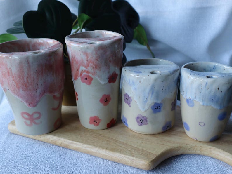 Handmade Purple Ceramic Travel Cup / Tumbler