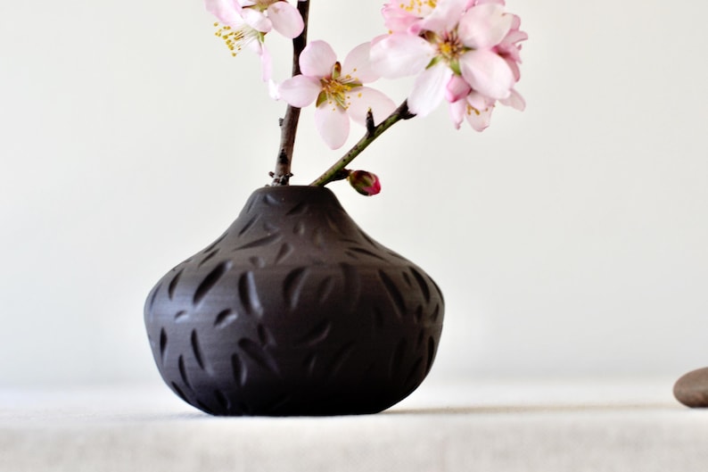Hand Carved Ceramic Black Porcelain Vase