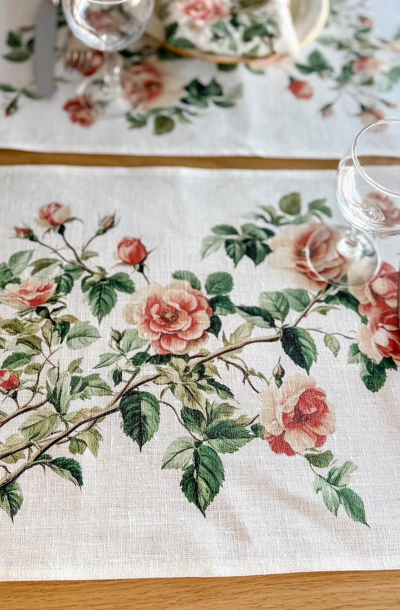 Wild Roses 100% Linen Placement Set | (6 Placemats)