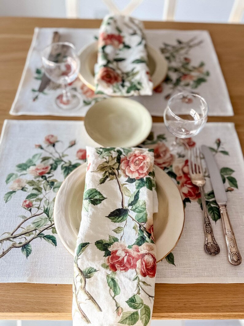 Wild Roses 100% Linen Placement Set | (6 Placemats)