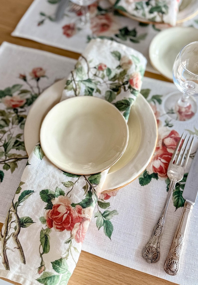 Wild Roses 100% Linen Placement Set | (6 Placemats)