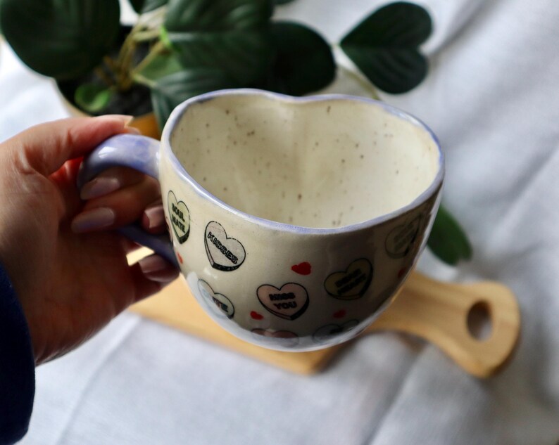 Handmade Large Ceramic Heart Mugs decorated in Love Hearts!