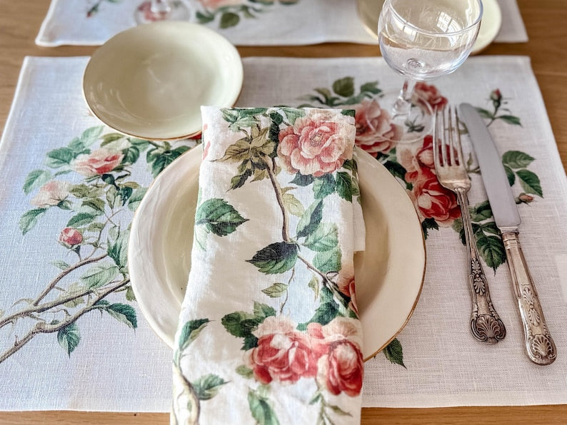 Wild Roses 100% Linen Placement Set | (6 Placemats)