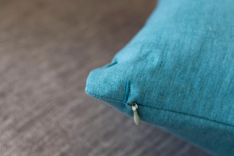 Seafoam Blue Linen Pillow Cover – 12x24" Embroidered Boat Cushion
