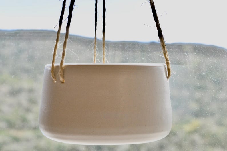 Hanging Ceramic Planter | White Flower Succulent Pot