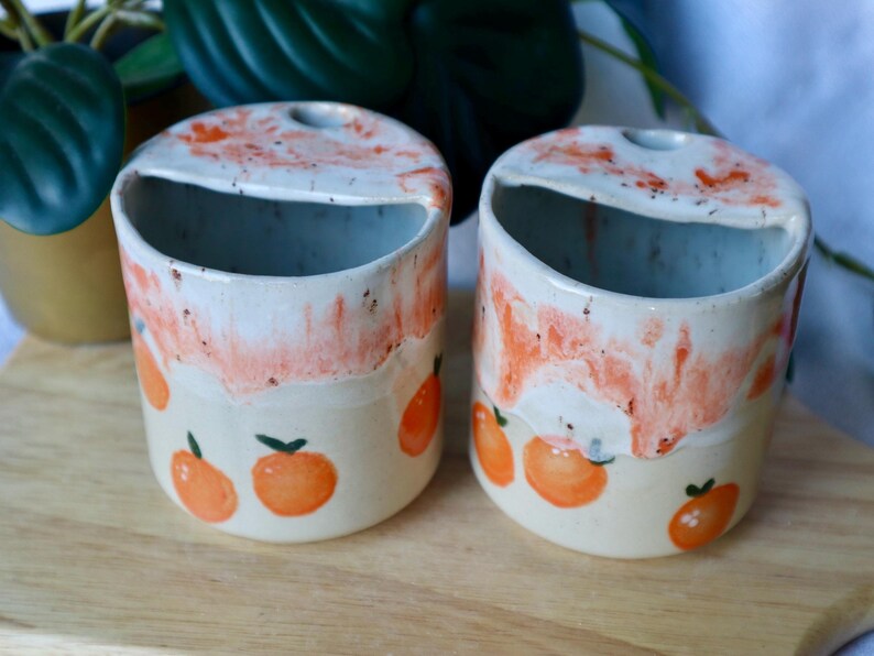 Handmade Ceramic Travel Cup / Tumbler with Oranges