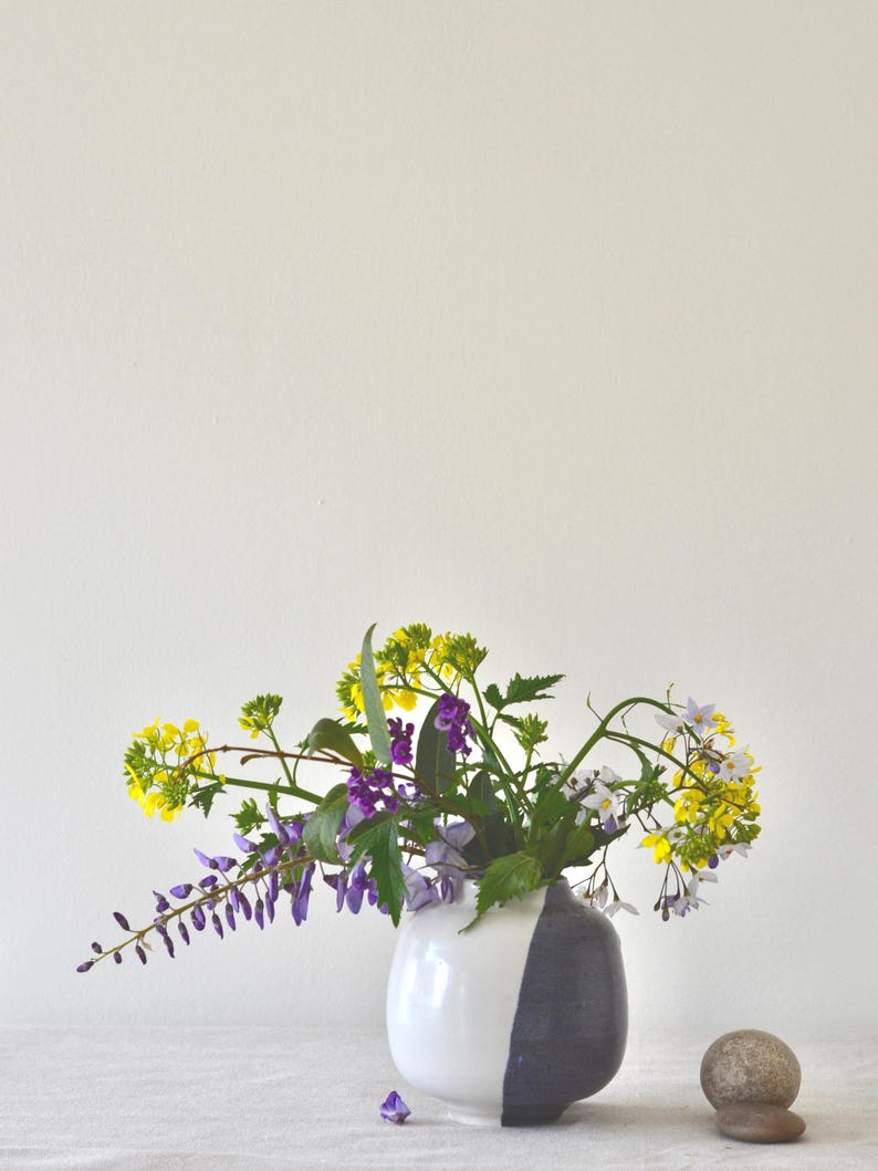 Blue Black White Half Moon Jar Vase | Korean Vase