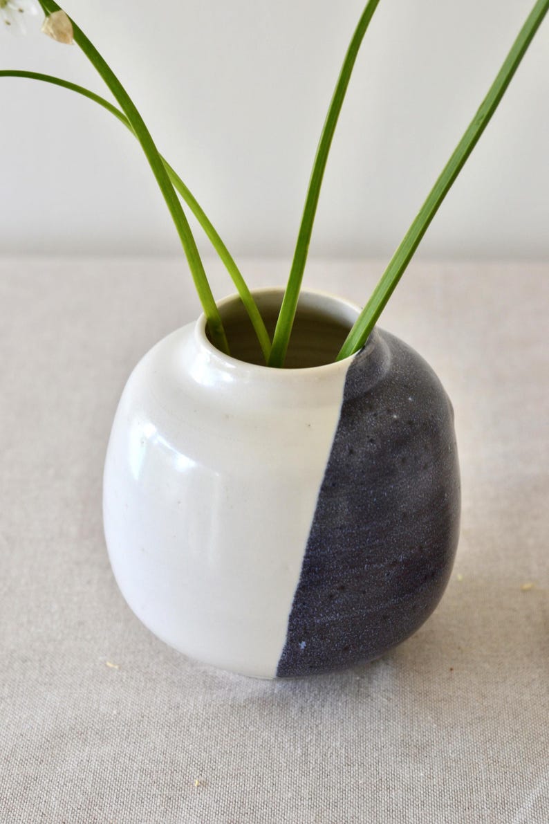 Blue Black White Half Moon Jar Vase | Korean Vase