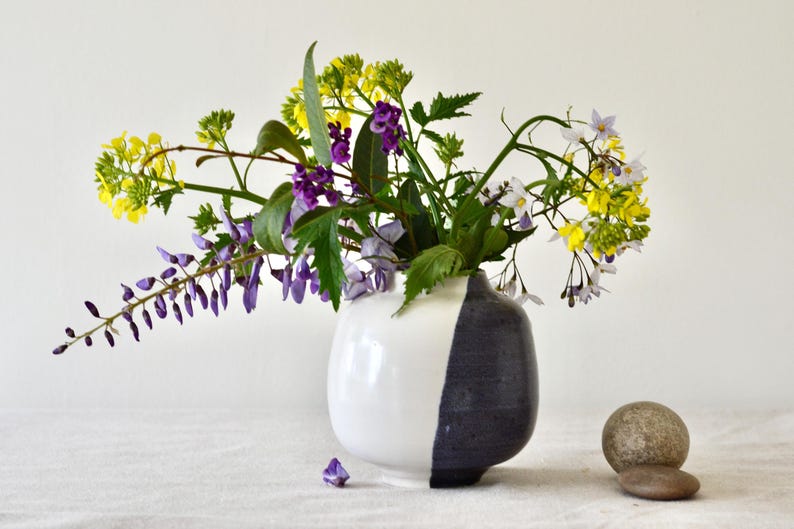 Blue Black White Half Moon Jar Vase | Korean Vase