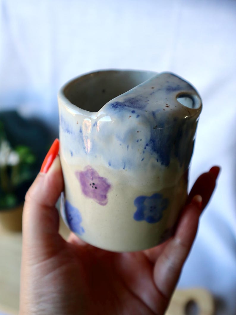 Handmade Floral Ceramic Travel Cup / Tumbler