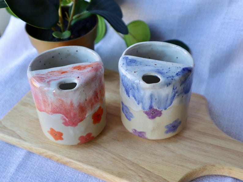 Handmade Floral Ceramic Travel Cup / Tumbler