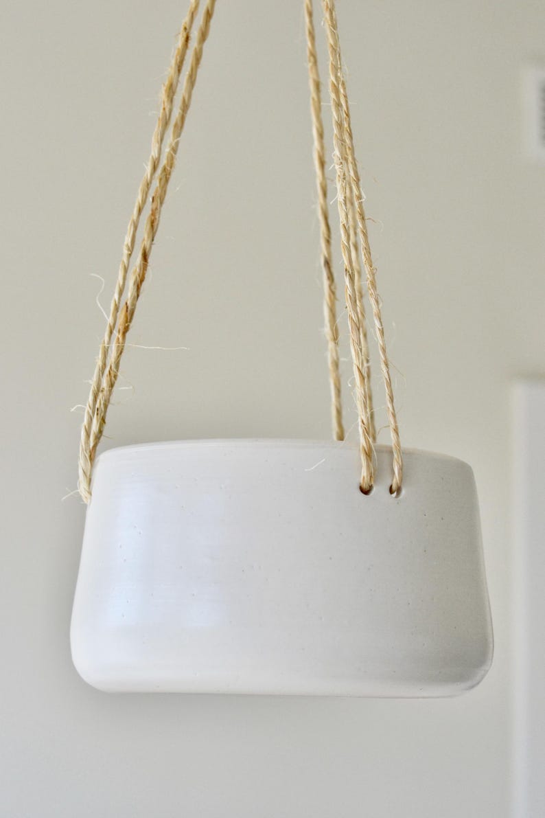 Hanging Ceramic Planter | White Flower Succulent Pot