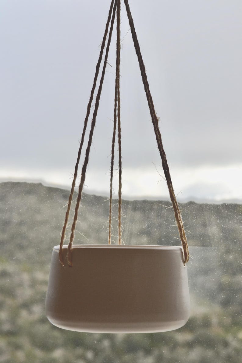 Hanging Ceramic Planter | White Flower Succulent Pot