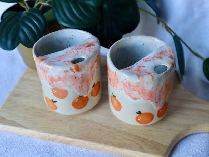 Handmade Ceramic Travel Cup / Tumbler with Oranges
