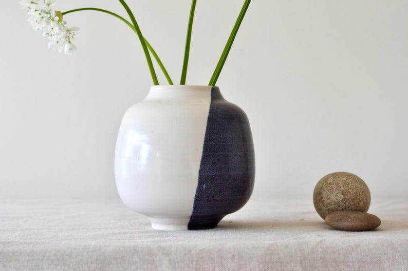 Blue Black White Half Moon Jar Vase | Korean Vase