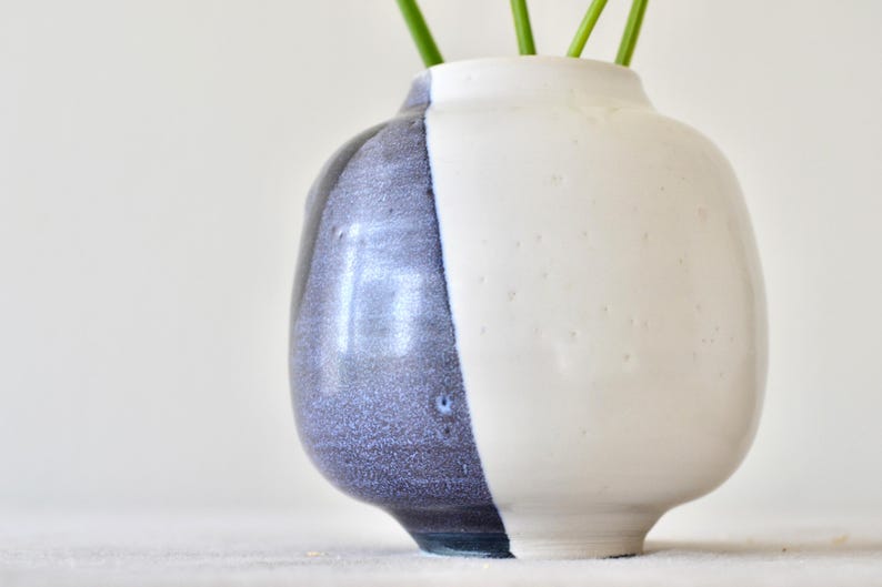 Blue Black White Half Moon Jar Vase | Korean Vase