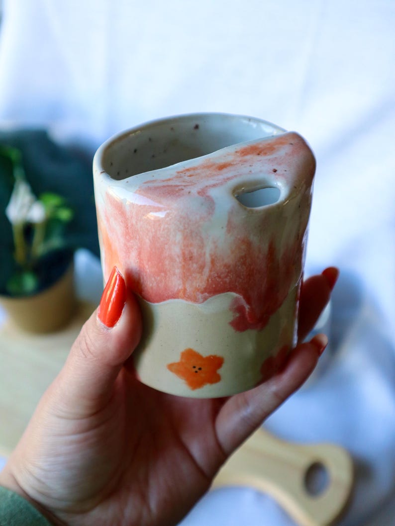 Handmade Floral Ceramic Travel Cup / Tumbler