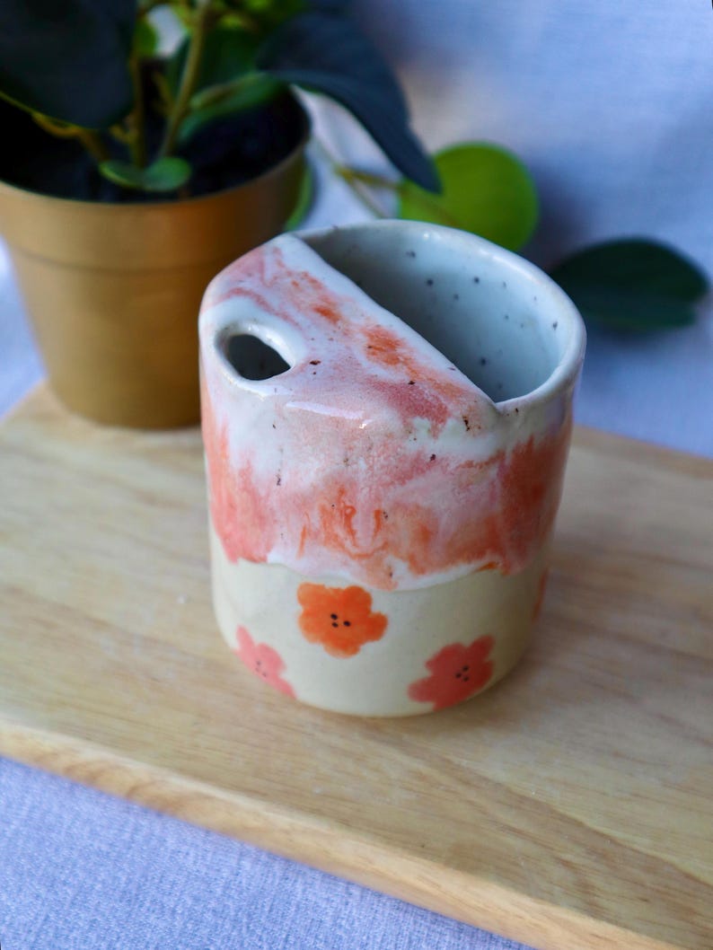 Handmade Floral Ceramic Travel Cup / Tumbler