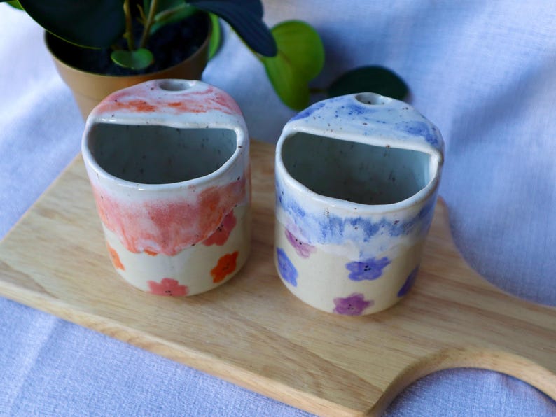 Handmade Floral Ceramic Travel Cup / Tumbler