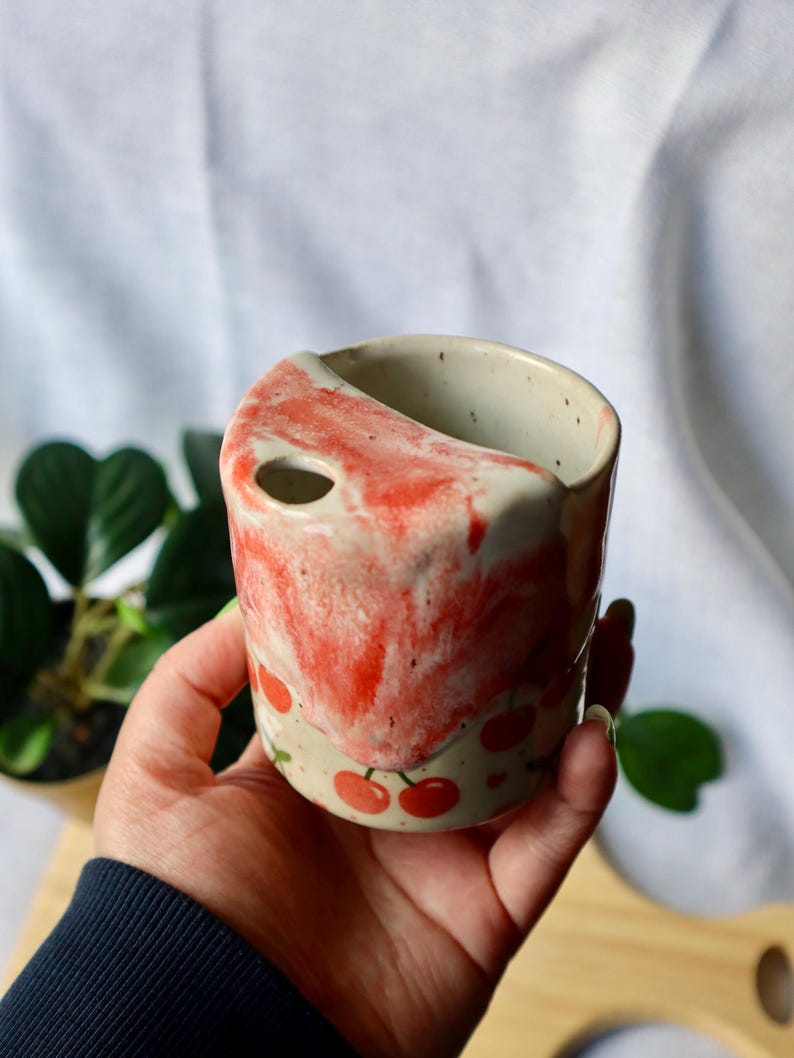Handmade Cherry Ceramic Travel Cup / Tumbler