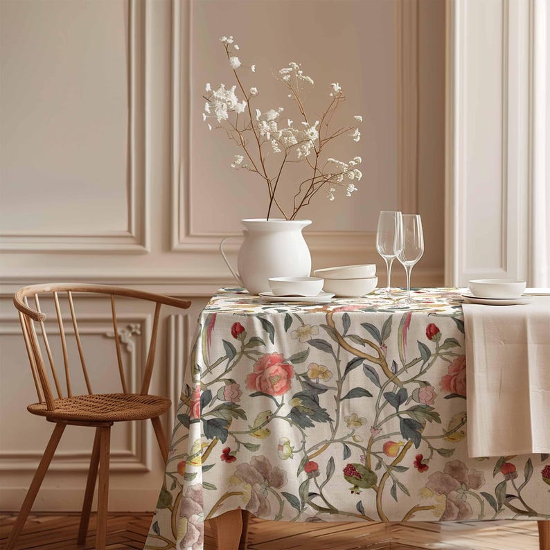 Birdsong Tablecloth 100% linen | farmhouse decor