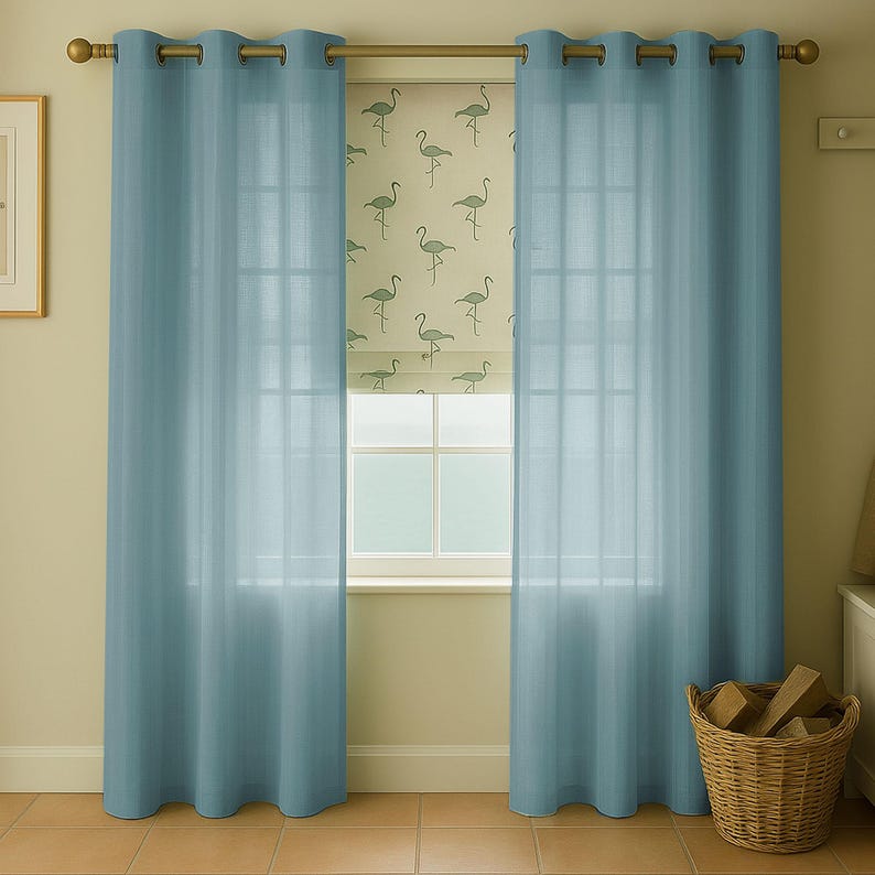 Minimalist Light Blue Linen Curtains for Bedroom Living Room