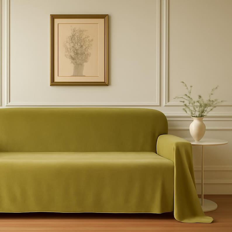 Olive Green Velvet Sofa Cover