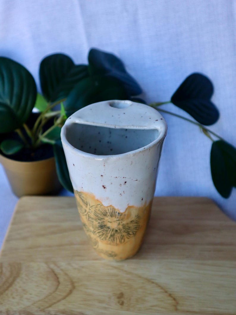 Handmade Large (Tall) Ceramic Travel Cup / Tumbler with Oranges