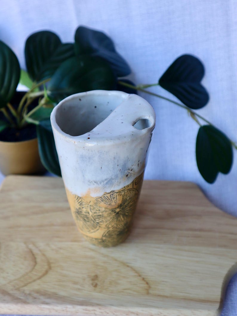 Handmade Large (Tall) Ceramic Travel Cup / Tumbler with Oranges