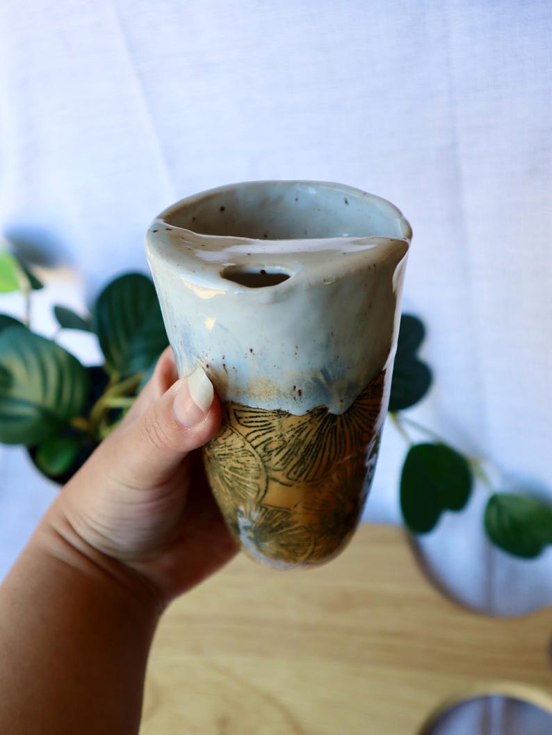 Handmade Large (Tall) Ceramic Travel Cup / Tumbler with Oranges