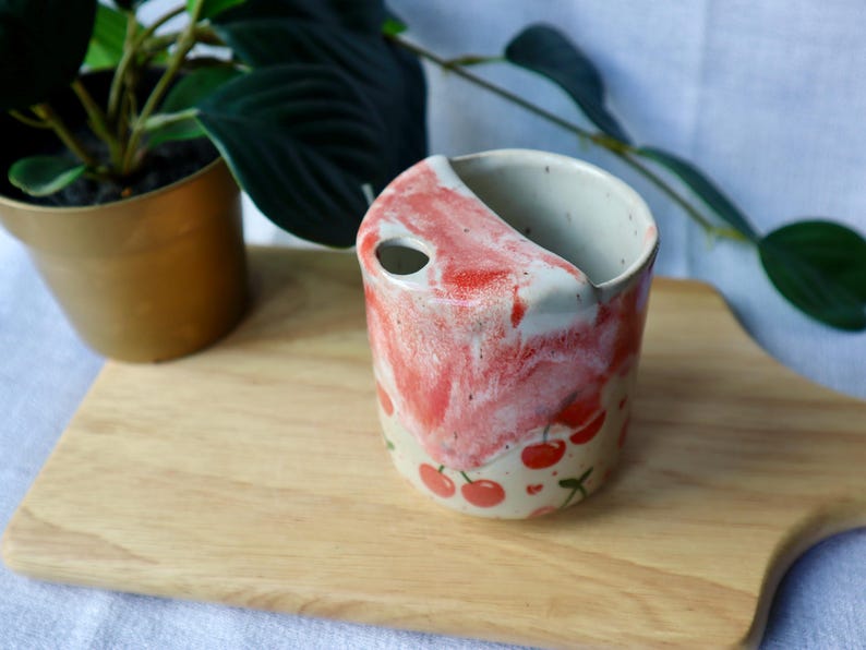 Handmade Cherry Ceramic Travel Cup / Tumbler
