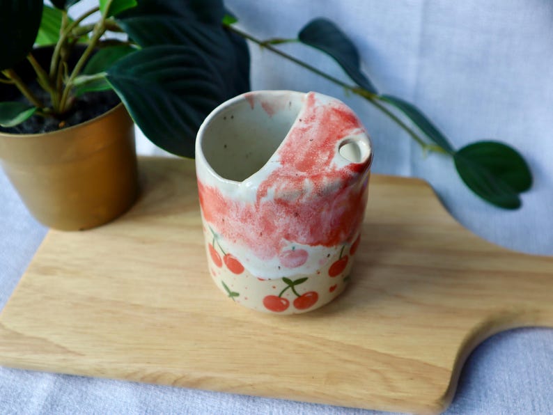 Handmade Cherry Ceramic Travel Cup / Tumbler