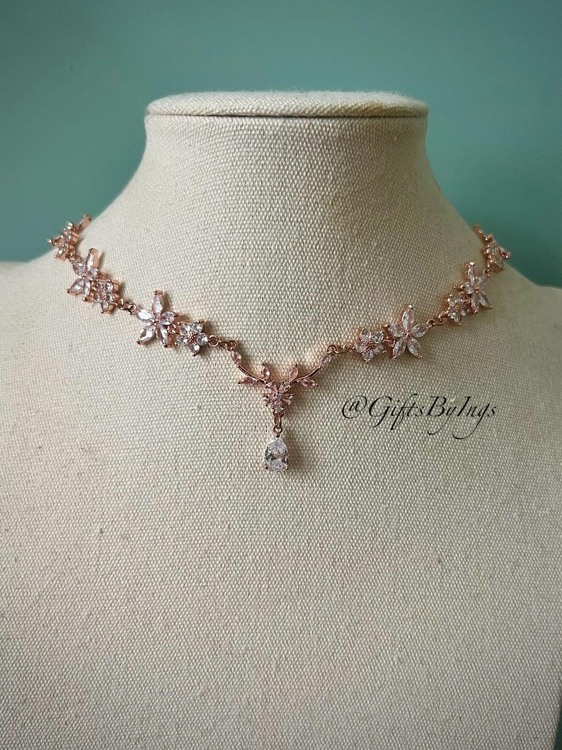 Elegant ethereal white floral rose gold choker necklace