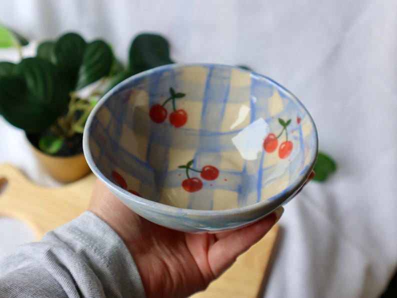 Handmade Little Ceramic Bowl with Cherries
