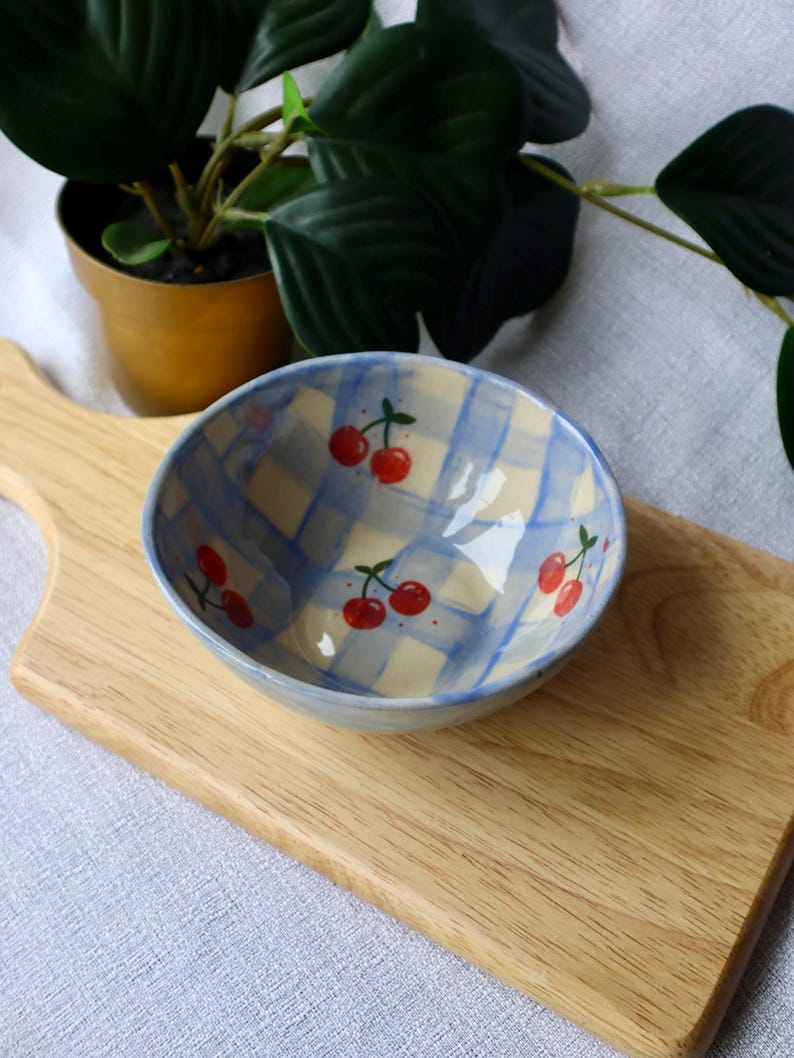 Handmade Little Ceramic Bowl with Cherries