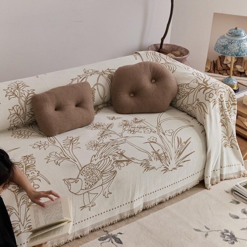 Reversible Chenille Sofa Cover – Oriental Jacquard Design