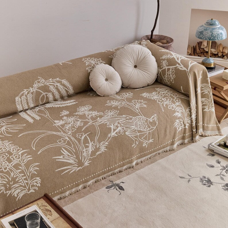 Reversible Chenille Sofa Cover – Oriental Jacquard Design