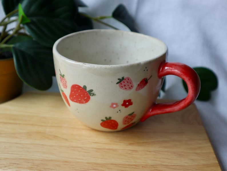 Large Round Handmade Cute Ceramic Strawberry Mugs
