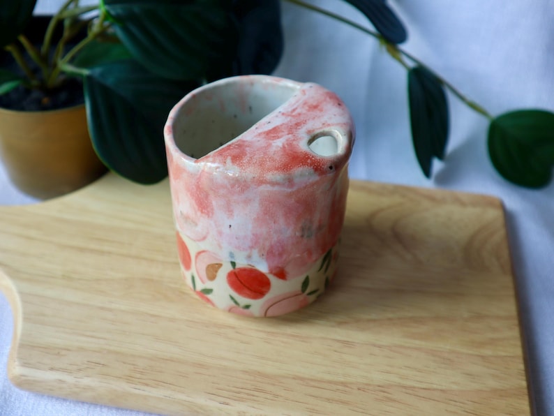 Handmade Ceramic Travel Cup / Tumbler with Peaches!