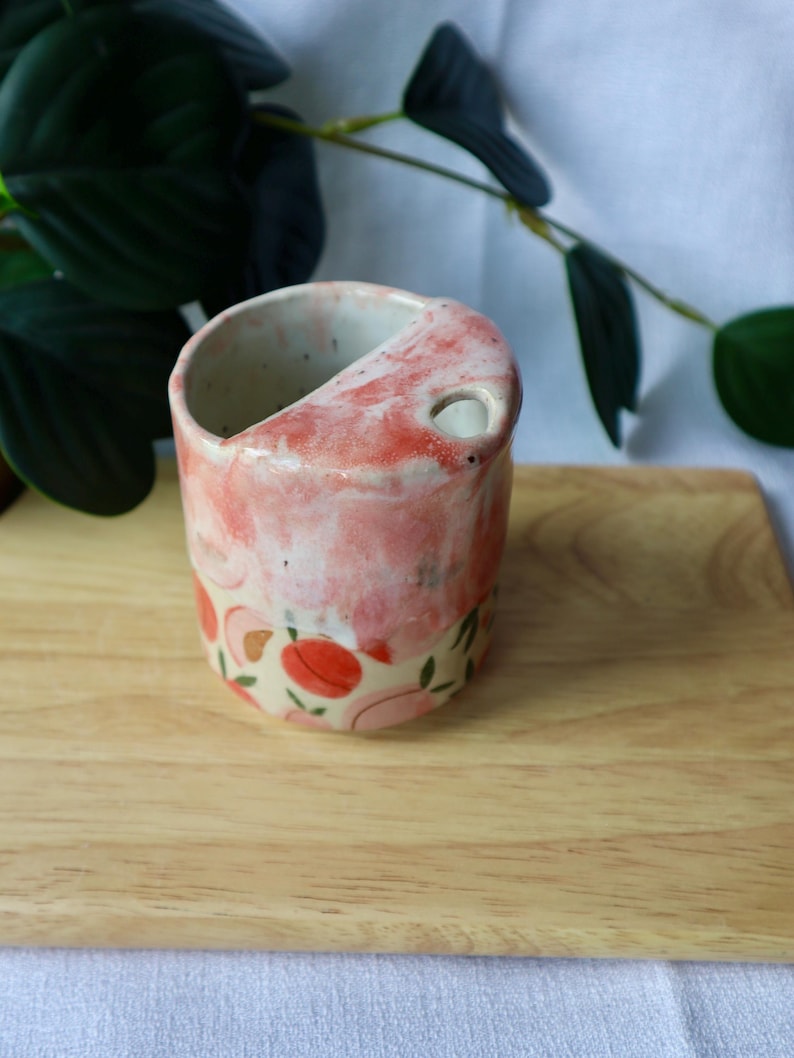 Handmade Ceramic Travel Cup / Tumbler with Peaches!