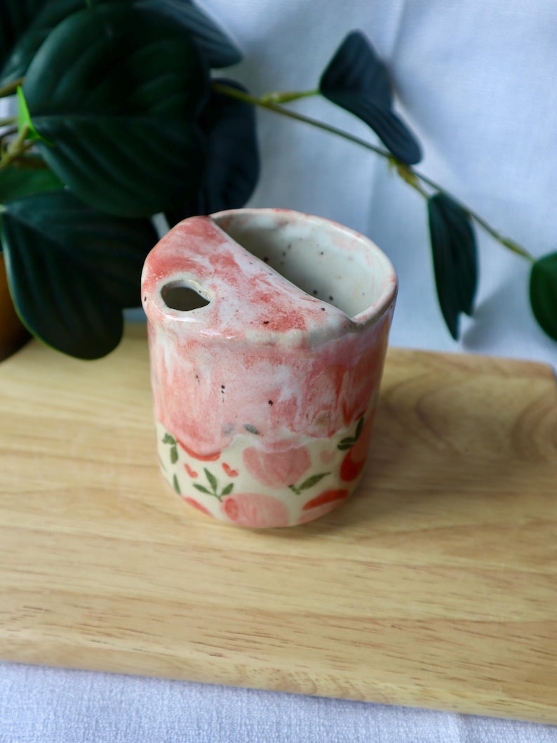 Handmade Ceramic Travel Cup / Tumbler with Peaches!