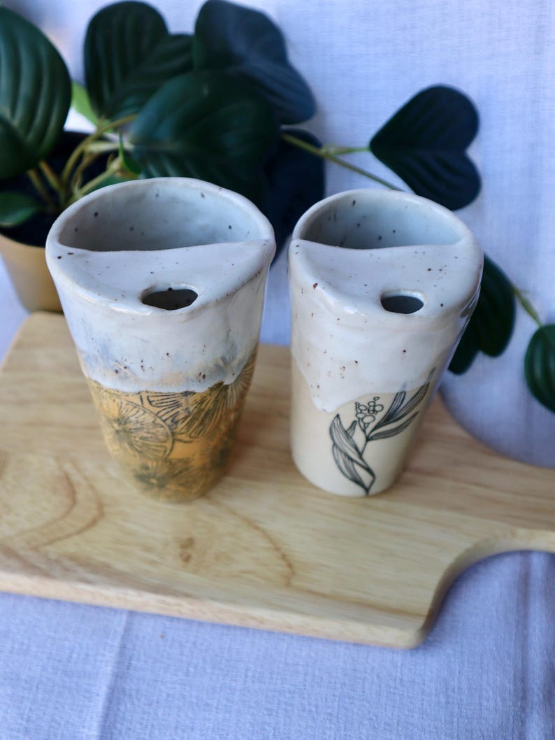 Handmade Large (Tall) Ceramic Travel Cup / Tumbler with Oranges